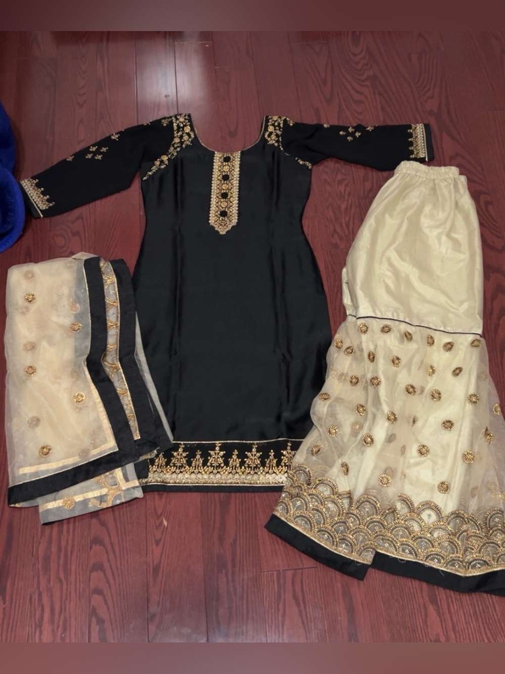 Black and Gold Embroidered Sharara Set